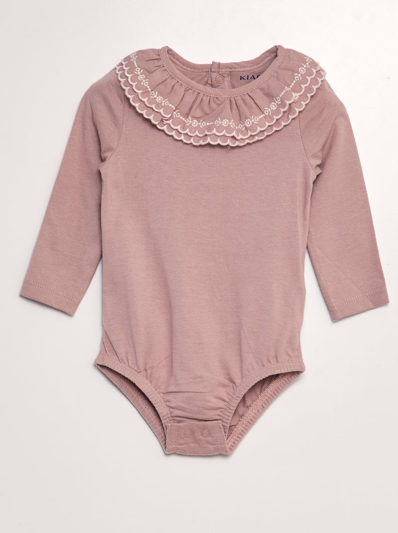 Body de algodão com folhos ROSA - Kiabi