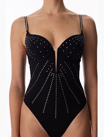 Body de cetim com decote em v profundo e aro penti
