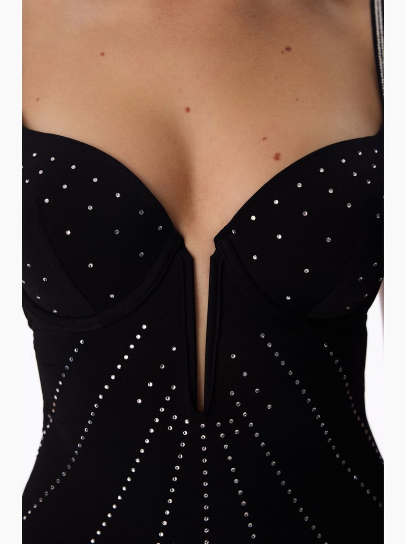 Body de cetim com decote em v profundo e aro penti Preto - Kiabi