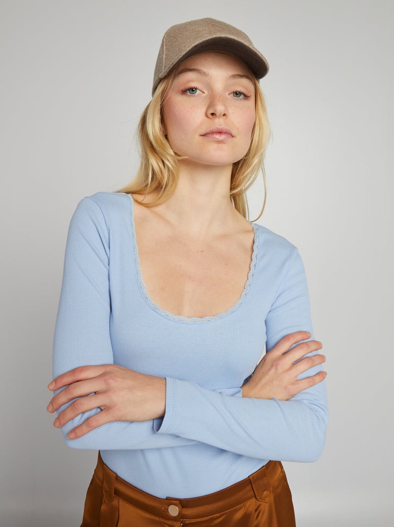 Body de malha canelada AZUL - Kiabi