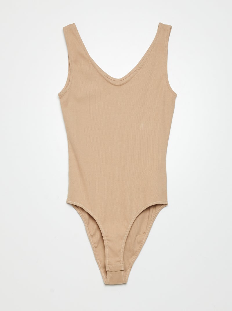 Body de malha canelada BEGE - Kiabi