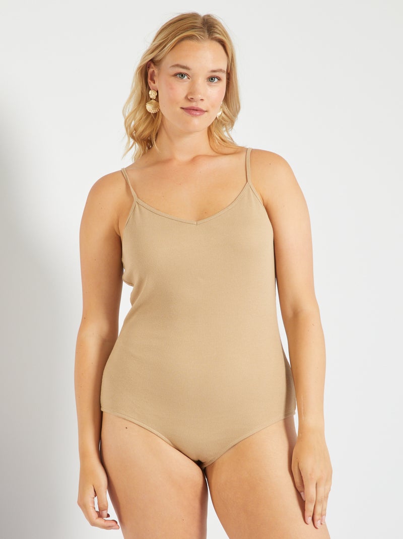Body de malha canelada BEGE - Kiabi