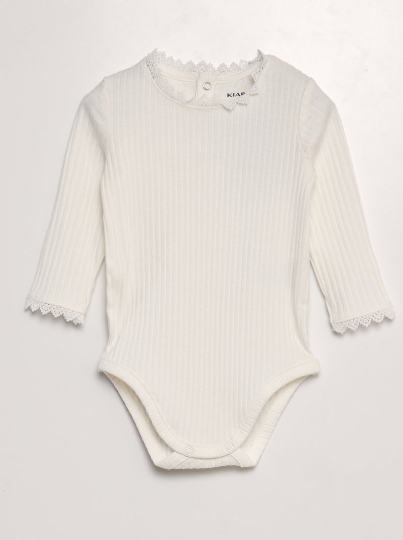 Body de malha canelada Branco - Kiabi