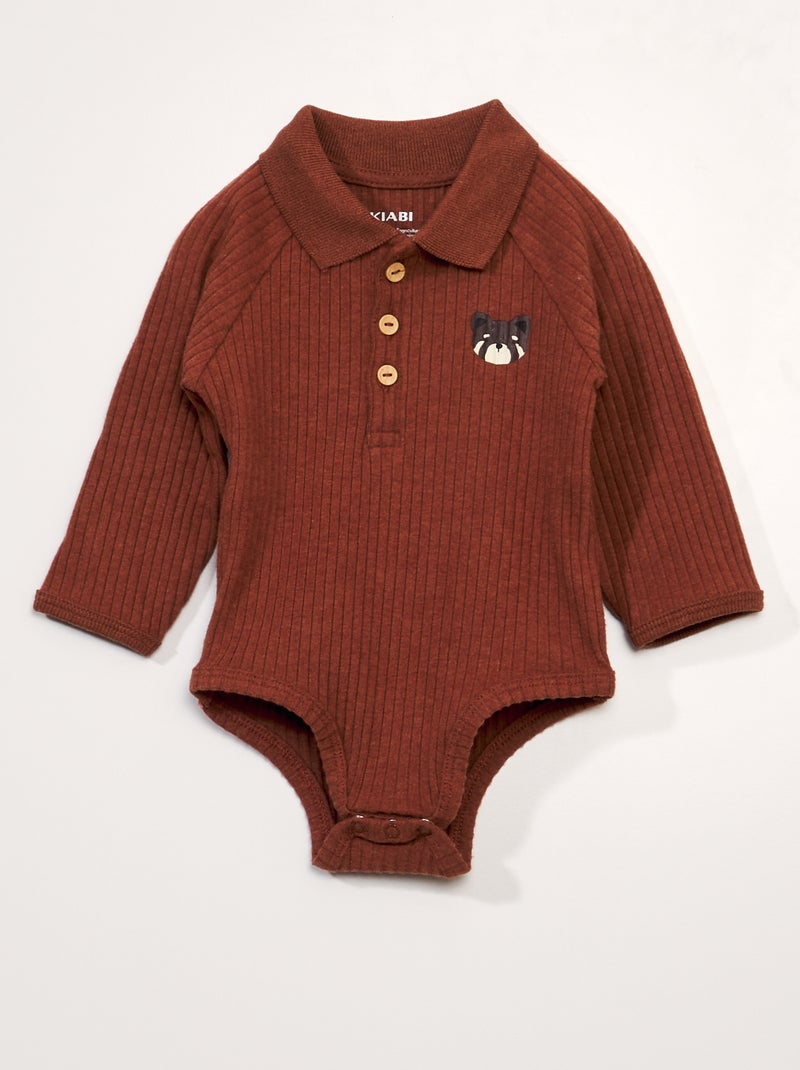 Body de malha canelada e colarinho de polo CASTANHO - Kiabi