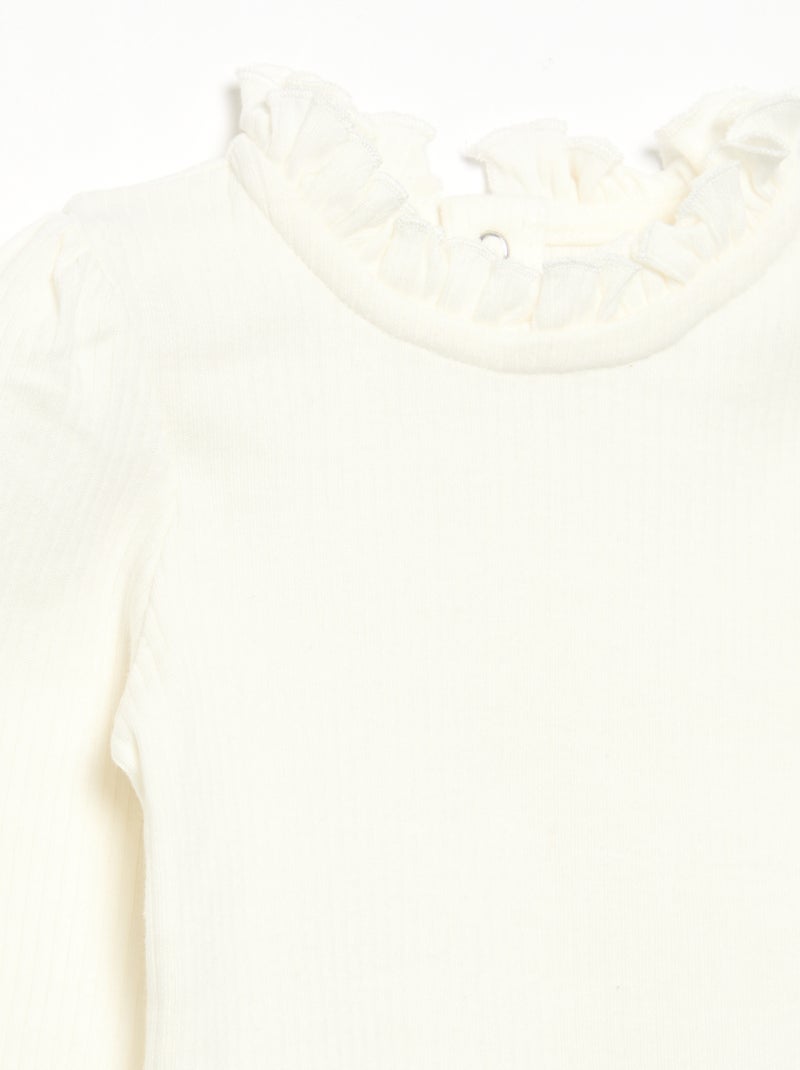 Body de malha canelada e gola fantasia Branco - Kiabi