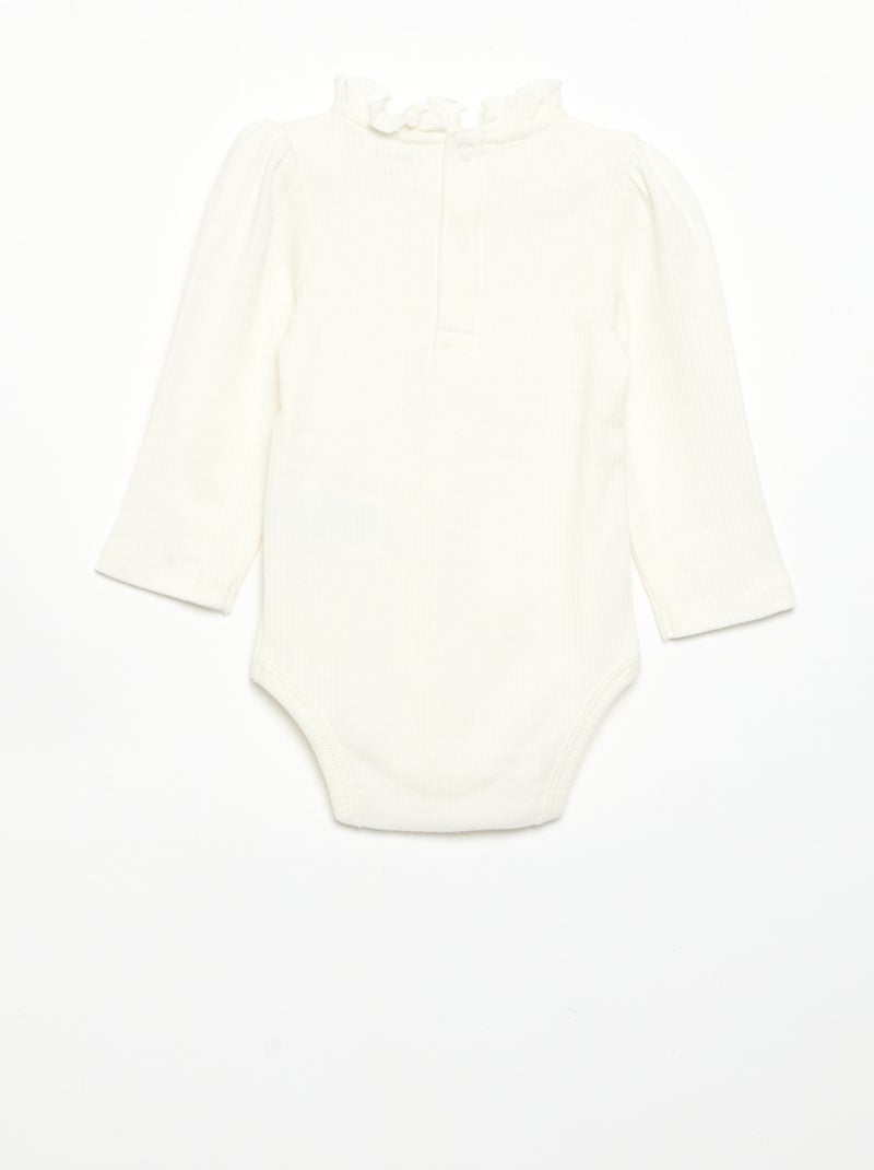 Body de malha canelada e gola fantasia Branco - Kiabi
