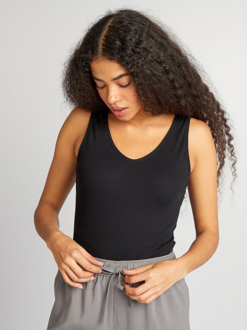 Body de malha canelada Preto - Kiabi