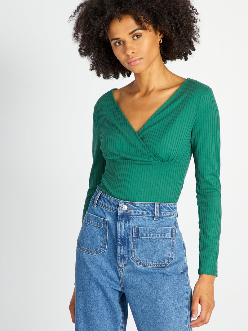 Body de malha canelada Verde - Kiabi