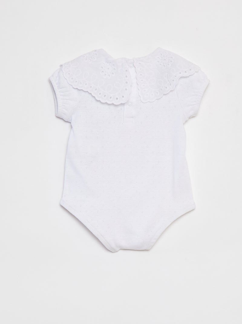 Body de malha pointelle com gola de fantasia Branco - Kiabi