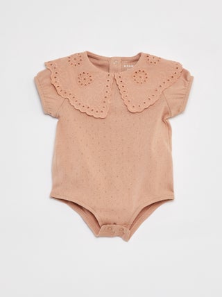 Body de malha pointelle com gola de fantasia