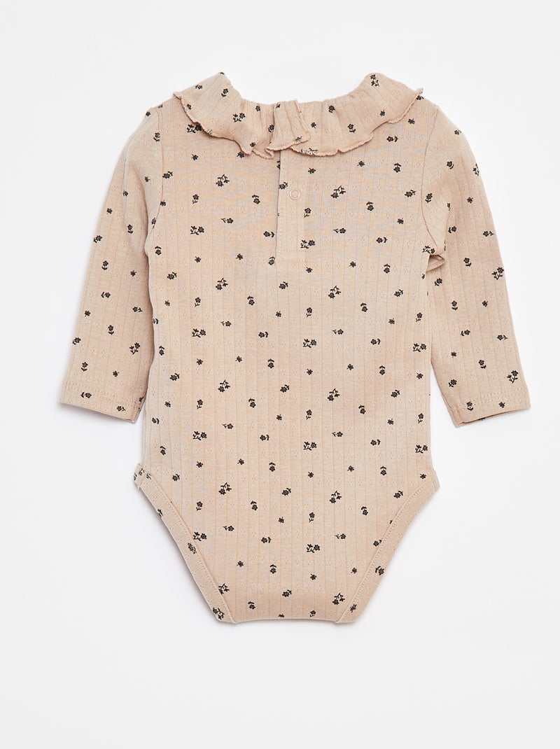 Body de manga comprida com
 cabeção Bege - Kiabi