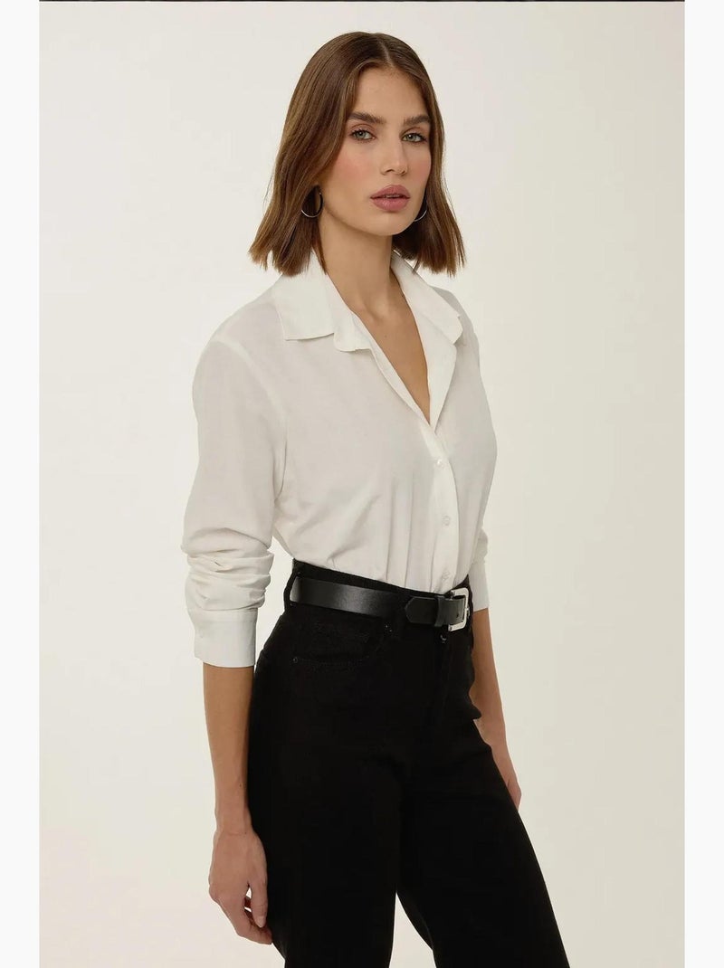 Body de manga comprida com gola de camisa e fecho de encaixe hiccup Bege natural - Kiabi