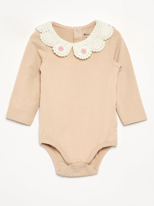 Body de manga comprida com gola de macramé - Kiabi
