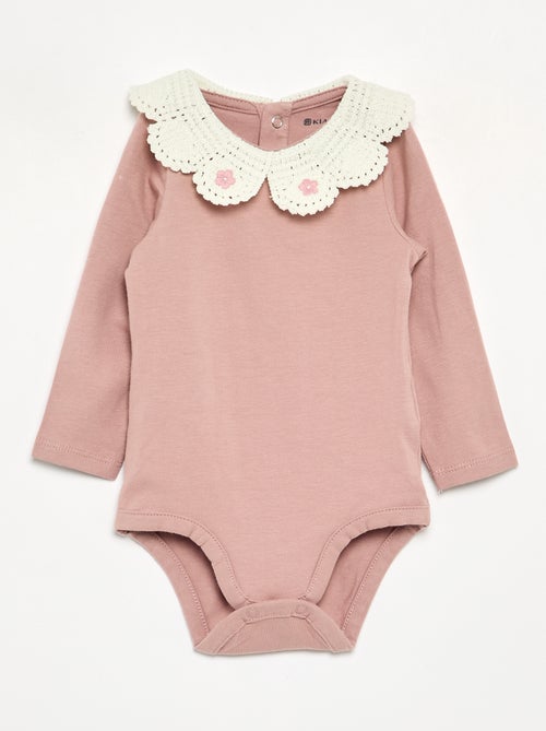 Body de manga comprida com gola de macramé - Kiabi