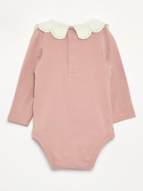 Body de manga comprida com gola de macramé - Kiabi