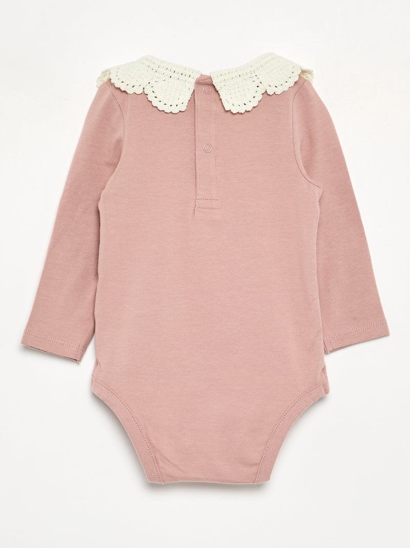 Body de manga comprida com gola de macramé Rosa - Kiabi