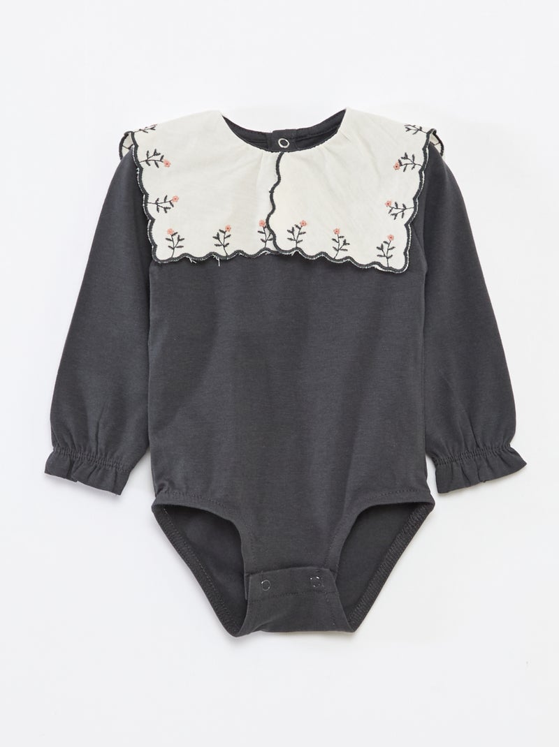 Body de manga comprida em jersey de algodão Cinza - Kiabi