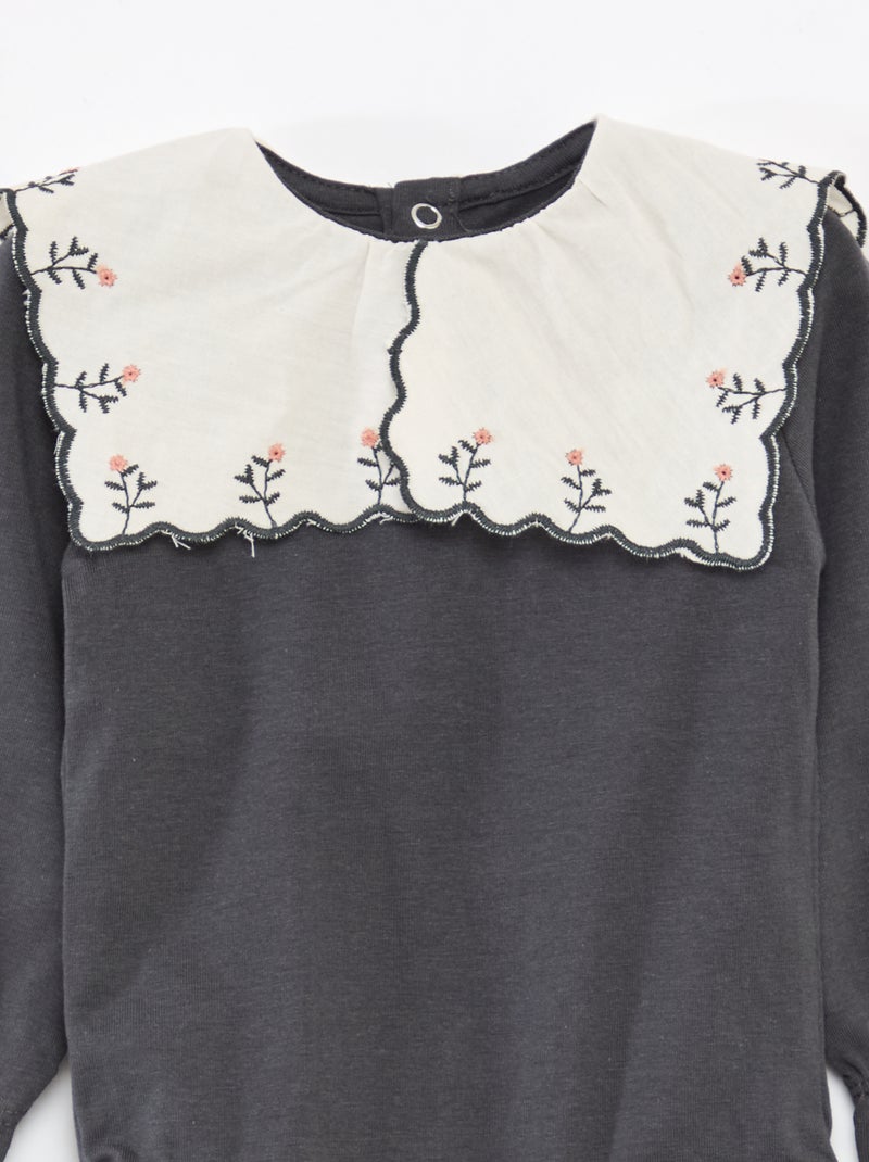 Body de manga comprida em jersey de algodão Cinza - Kiabi