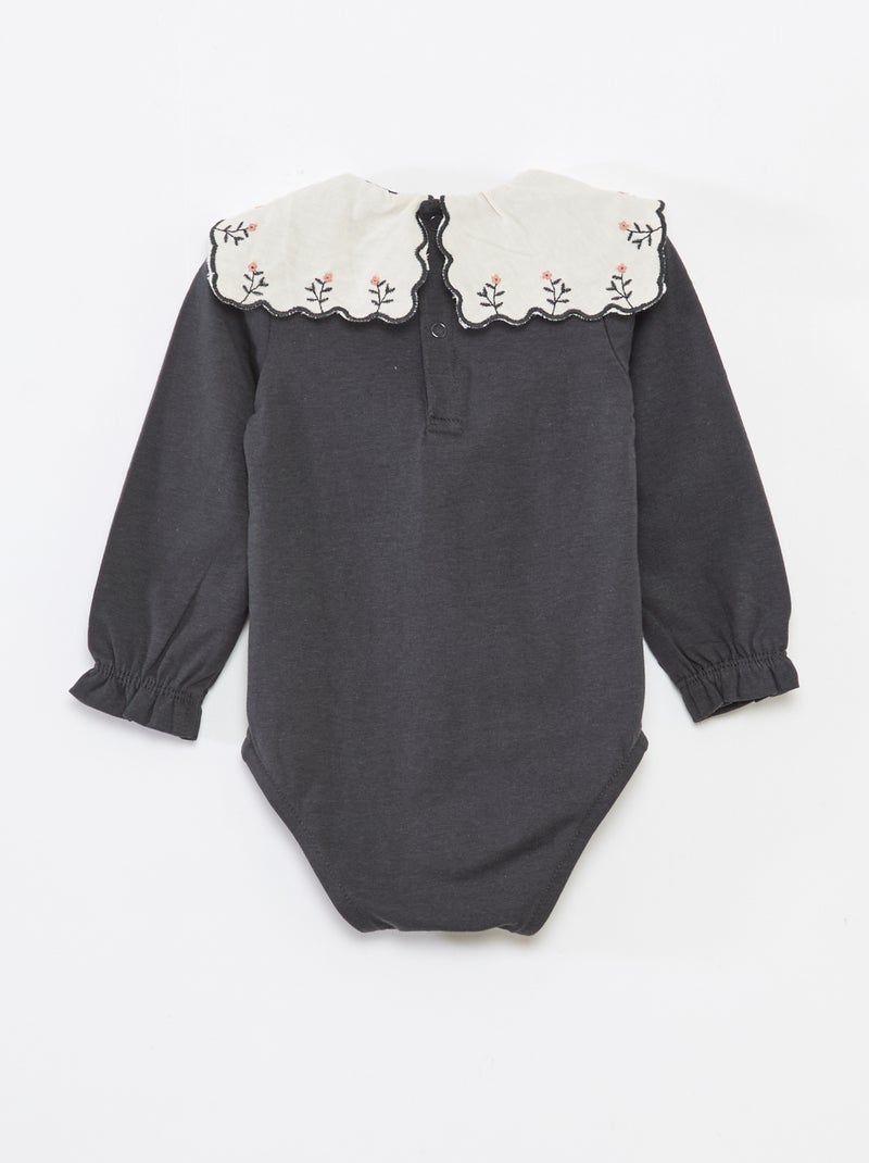 Body de manga comprida em jersey de algodão Cinza - Kiabi