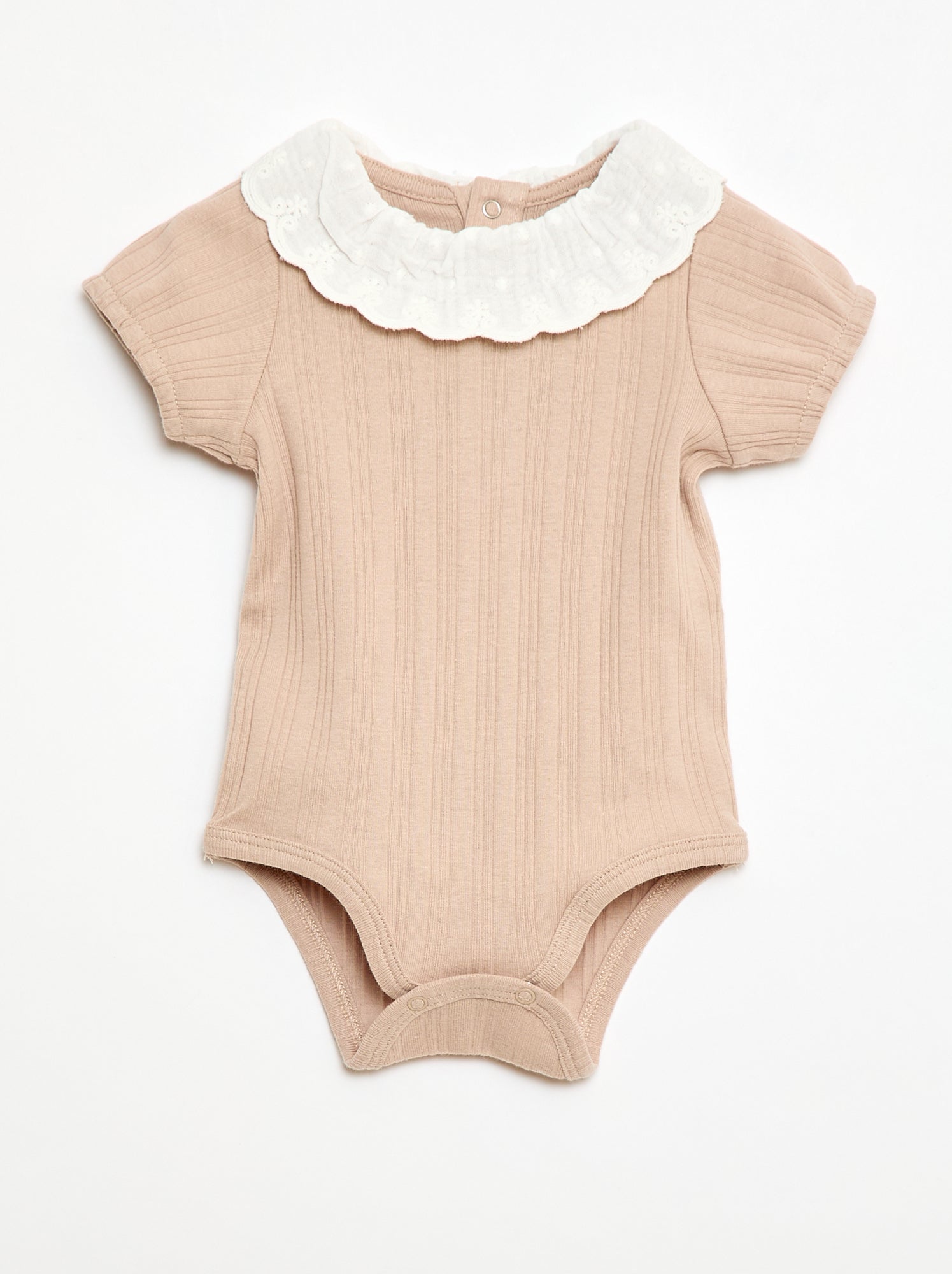 Body de manga comprida em malha canelada com gola fantasia