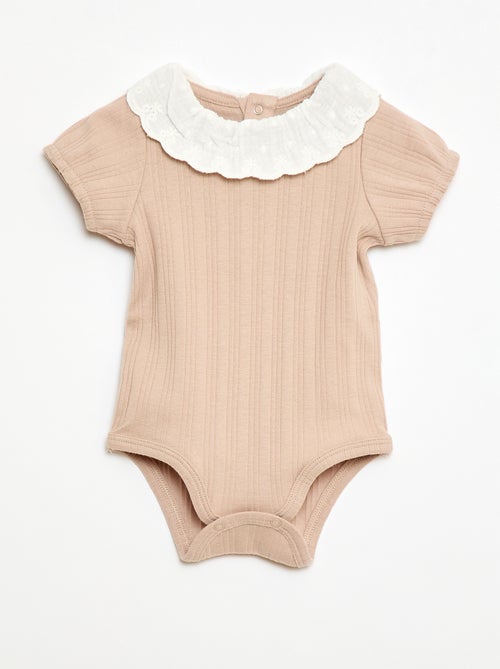 Body de manga comprida em malha canelada com gola fantasia - Kiabi