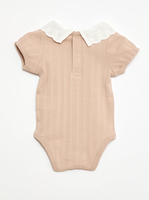 Body de manga comprida em malha canelada com gola fantasia - Kiabi