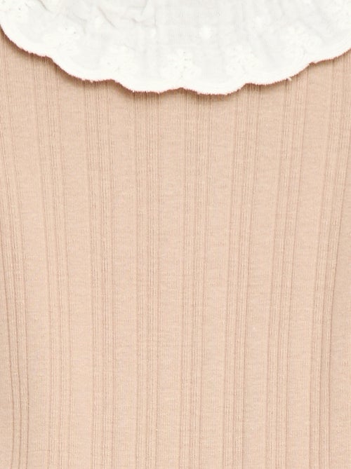 Body de manga comprida em malha canelada com gola fantasia - Kiabi