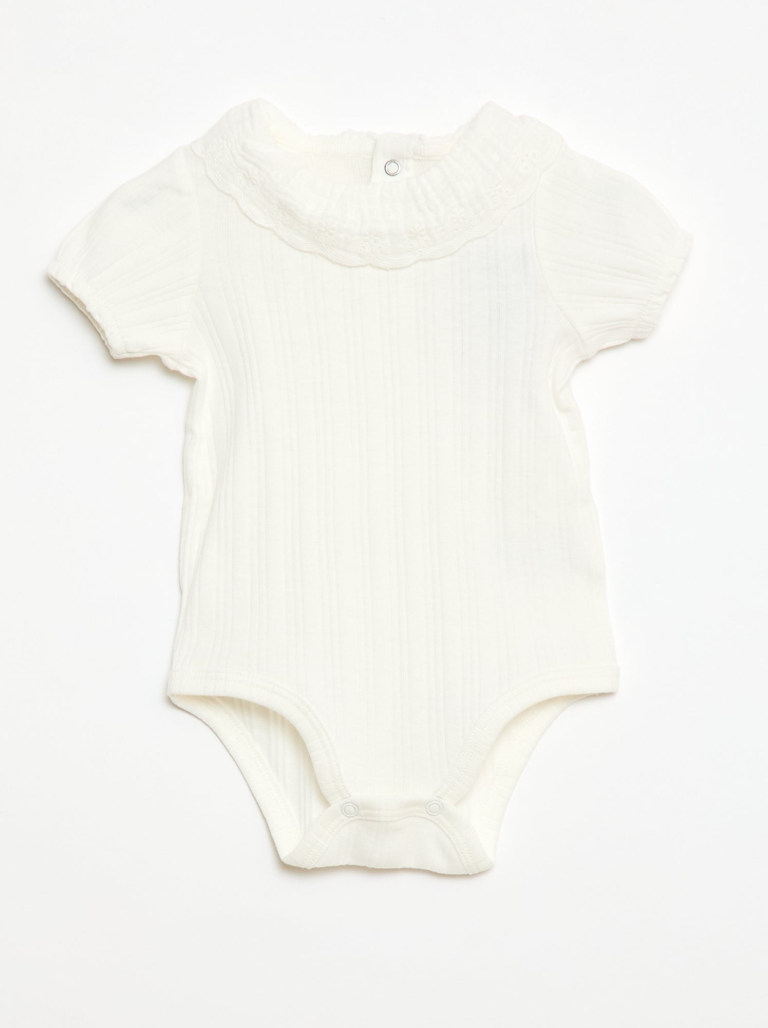 Body de manga comprida em malha canelada com gola fantasia