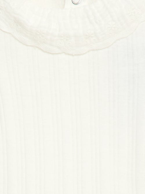 Body de manga comprida em malha canelada com gola fantasia - Kiabi