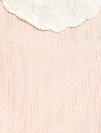 Body de manga comprida em malha canelada com gola fantasia