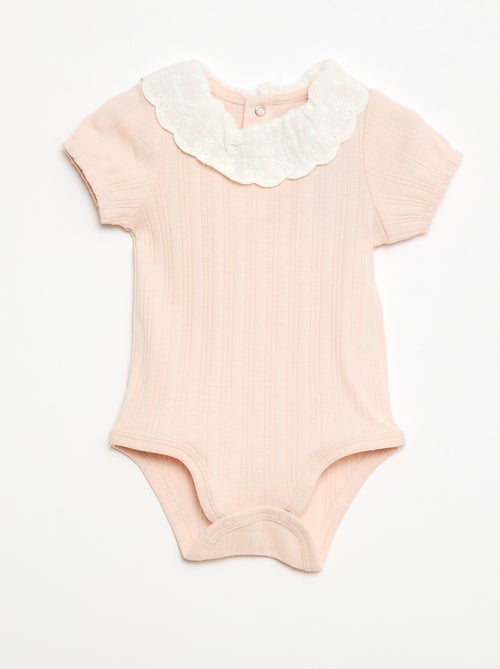 Body de manga comprida em malha canelada com gola fantasia - Kiabi