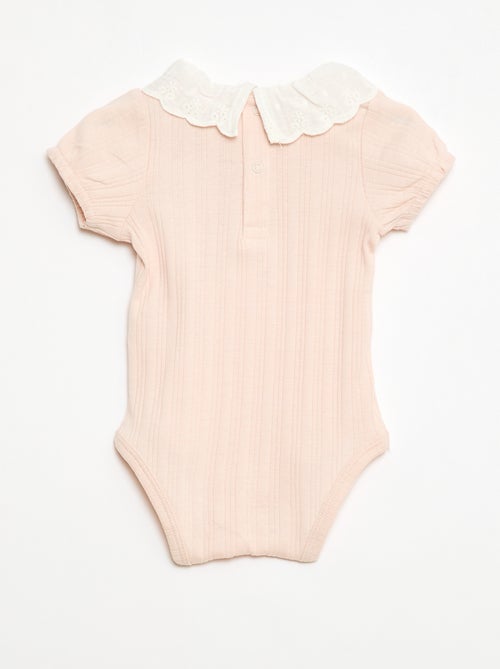 Body de manga comprida em malha canelada com gola fantasia - Kiabi