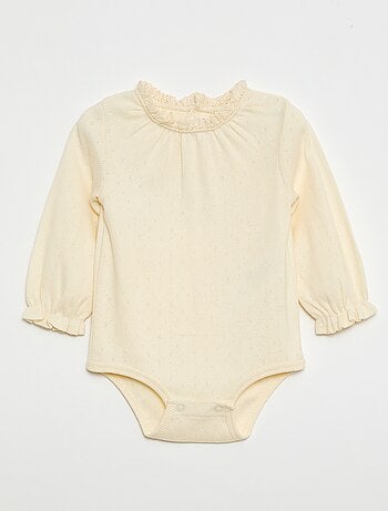 Body de manga comprida em malha pointelle