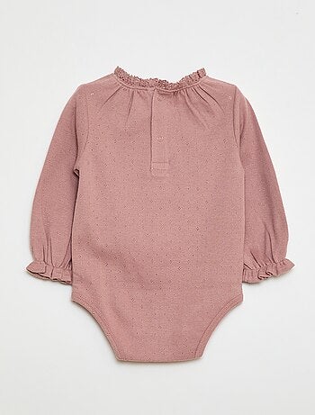 Body de manga comprida em malha pointelle