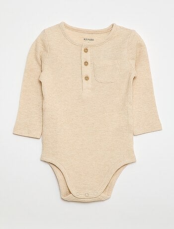 Body de manga comprida em malha waffle