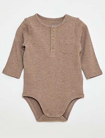 Body de manga comprida em malha waffle