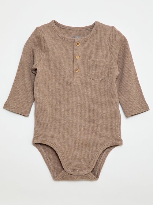 Body de manga comprida em malha waffle - Kiabi