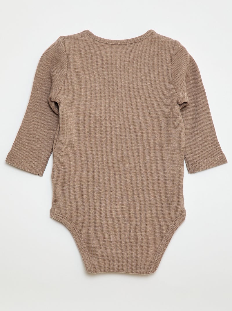 Body de manga comprida em malha waffle Castanho - Kiabi