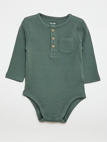 Body de manga comprida em malha waffle