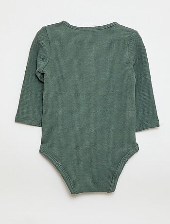 Body de manga comprida em malha waffle