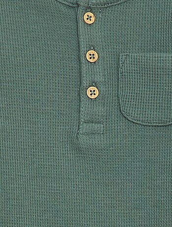 Body de manga comprida em malha waffle