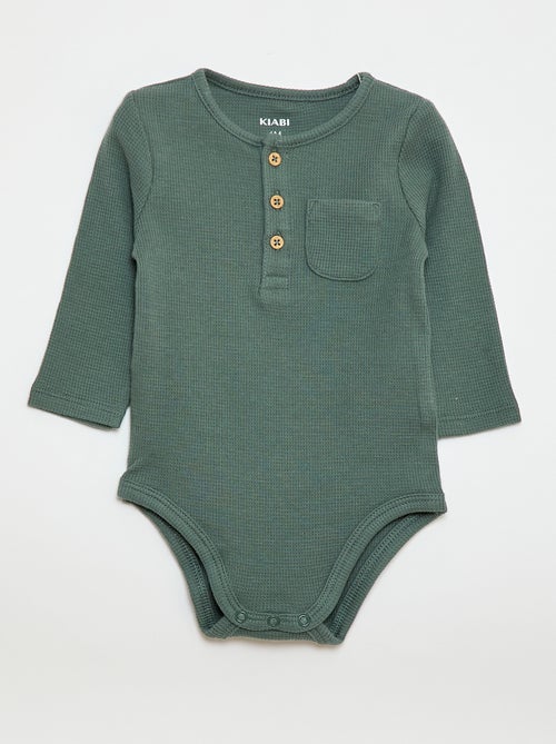 Body de manga comprida em malha waffle - Kiabi