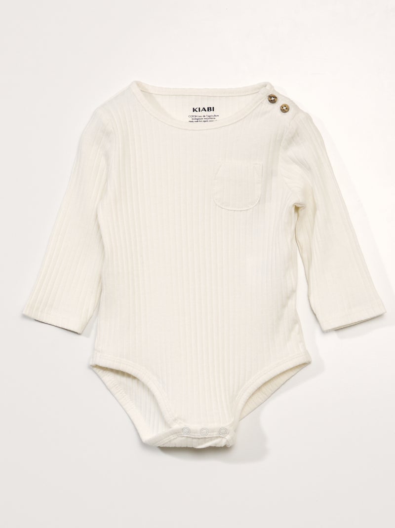 Body de manga comprida nervurado Branco - Kiabi