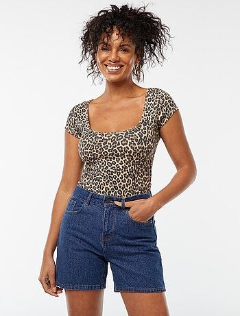 Body de manga curta canelado