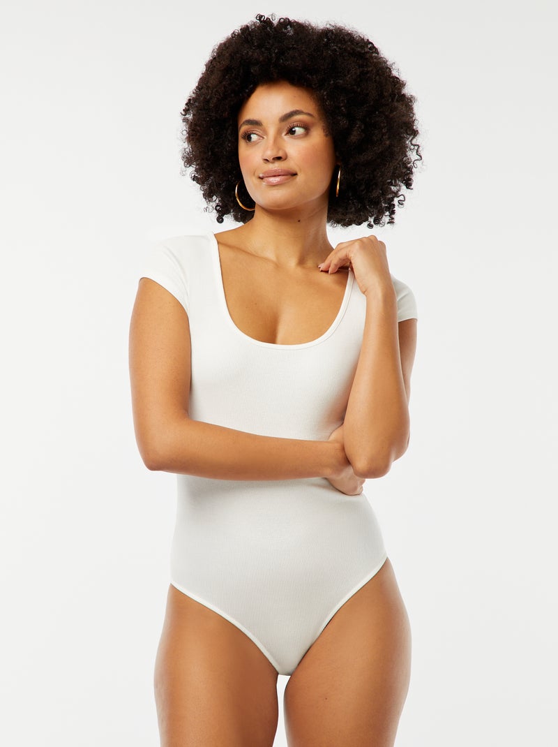 Body de manga curta canelado Branco - Kiabi
