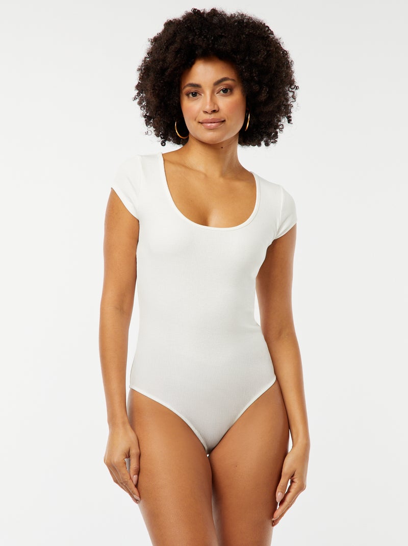 Body de manga curta canelado Branco - Kiabi