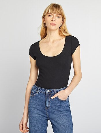 Body de manga curta canelado