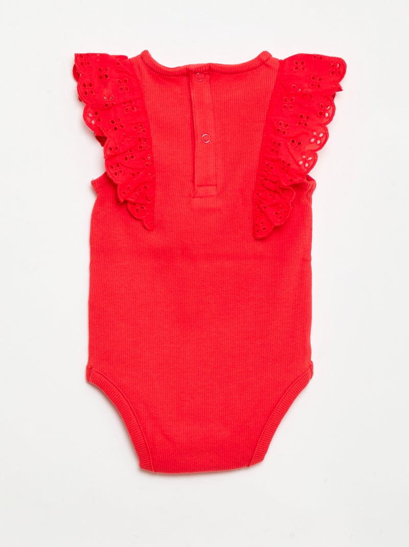 Body de manga curta com folhos Vermelho - Kiabi