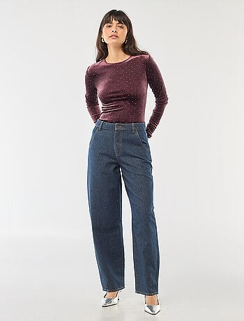 Body de mangas compridas com strass em veludo