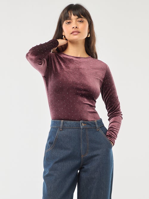 Body de mangas compridas com strass em veludo - Kiabi